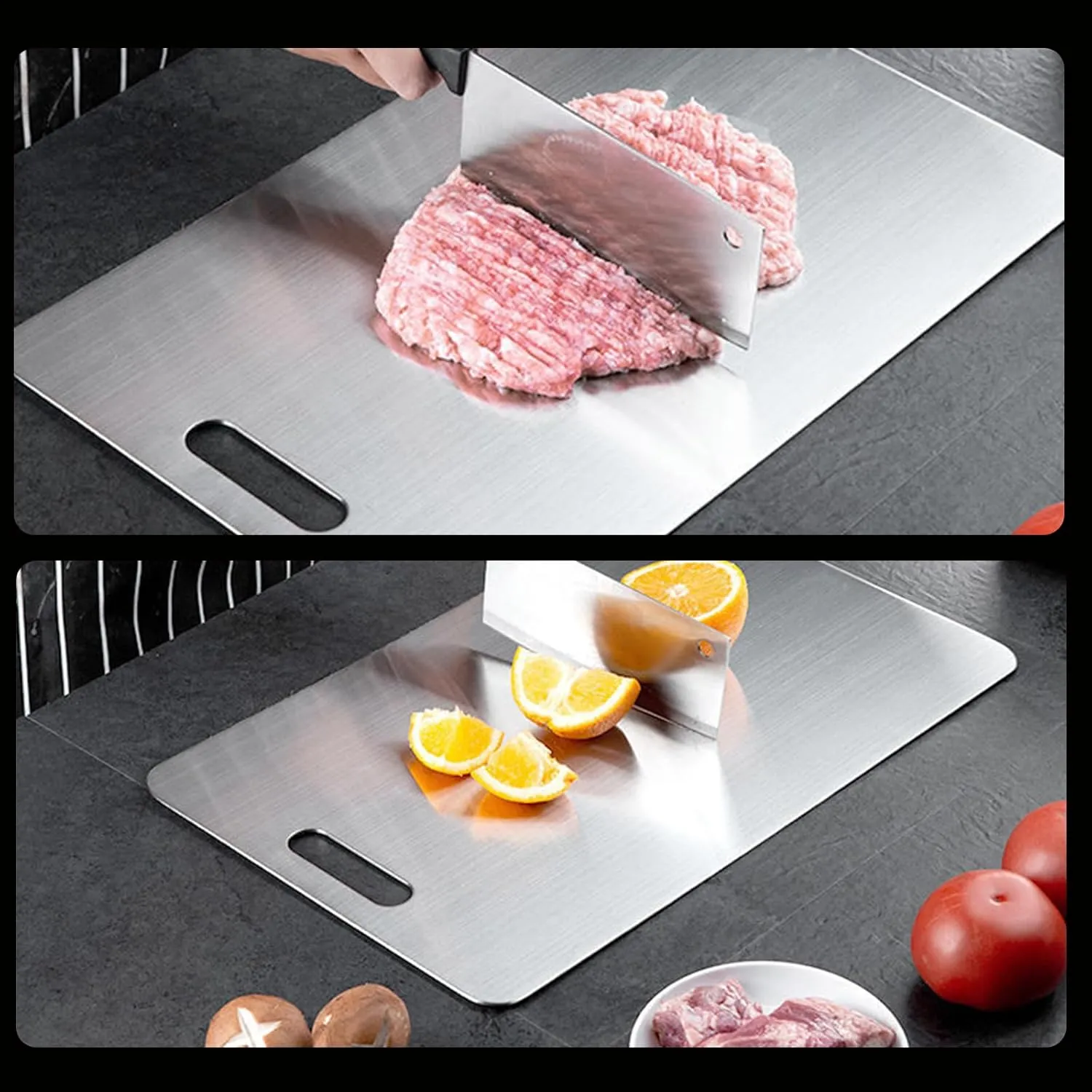 Titanium Cutting Board, Steel Cutting Boards For Kitchen, Stainless Steel Cutting Board 316, Large Double Sided Medical-grade Hygiene Durable non moldy 316L Stainless Steel Chopping Board (3PC-S L XL)
