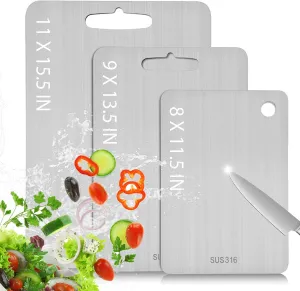Titanium Cutting Board, Steel Cutting Boards For Kitchen, Stainless Steel Cutting Board 316, Large Double Sided Medical-grade Hygiene Durable non moldy 316L Stainless Steel Chopping Board (3PC-S L XL)