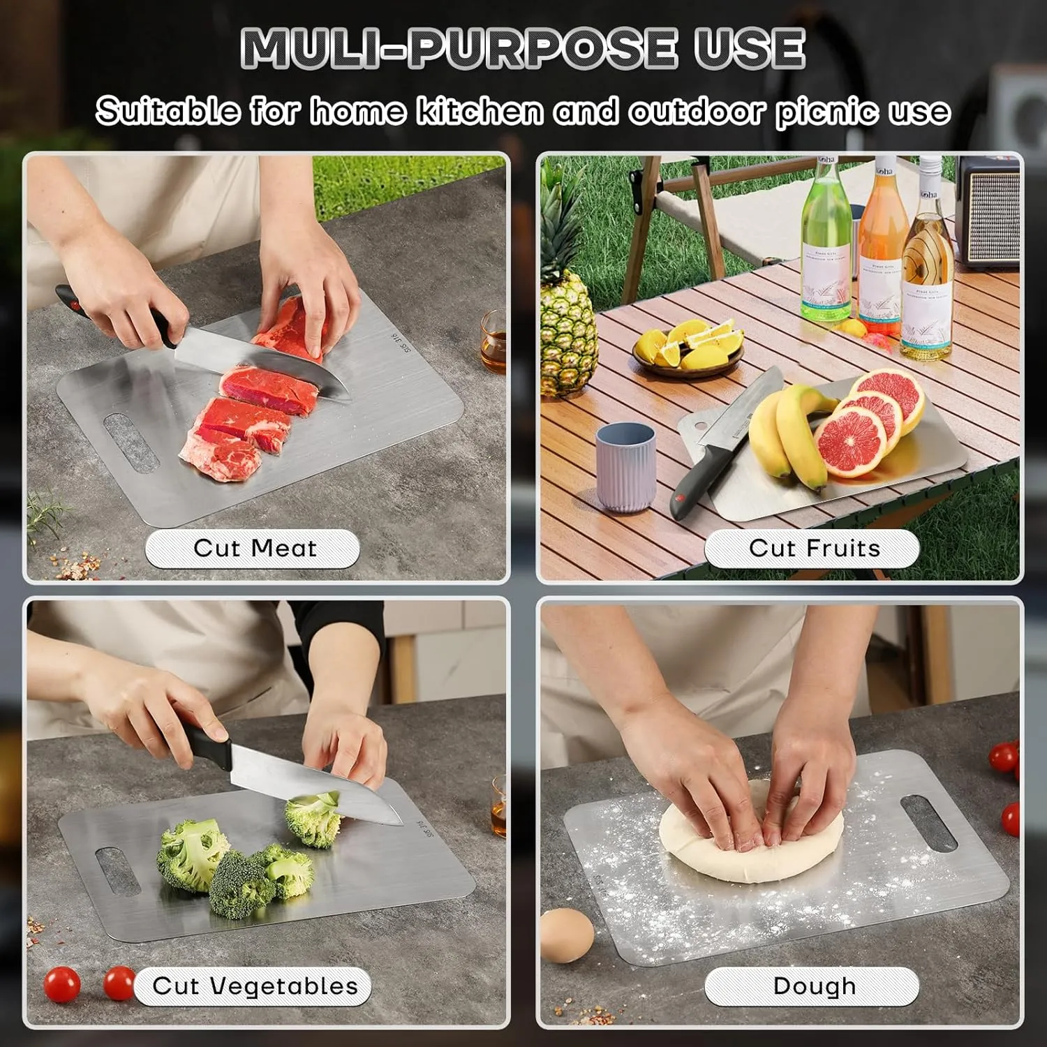 Titanium Cutting Boards for Kitchen-2025 New Upgrade 100% Pure Titanium Cutting Boards Double Sided Non Toxic Titanware Cutting Board,Hygiene Durable Dishwasher Safe Chopping Board(2PC-S L)