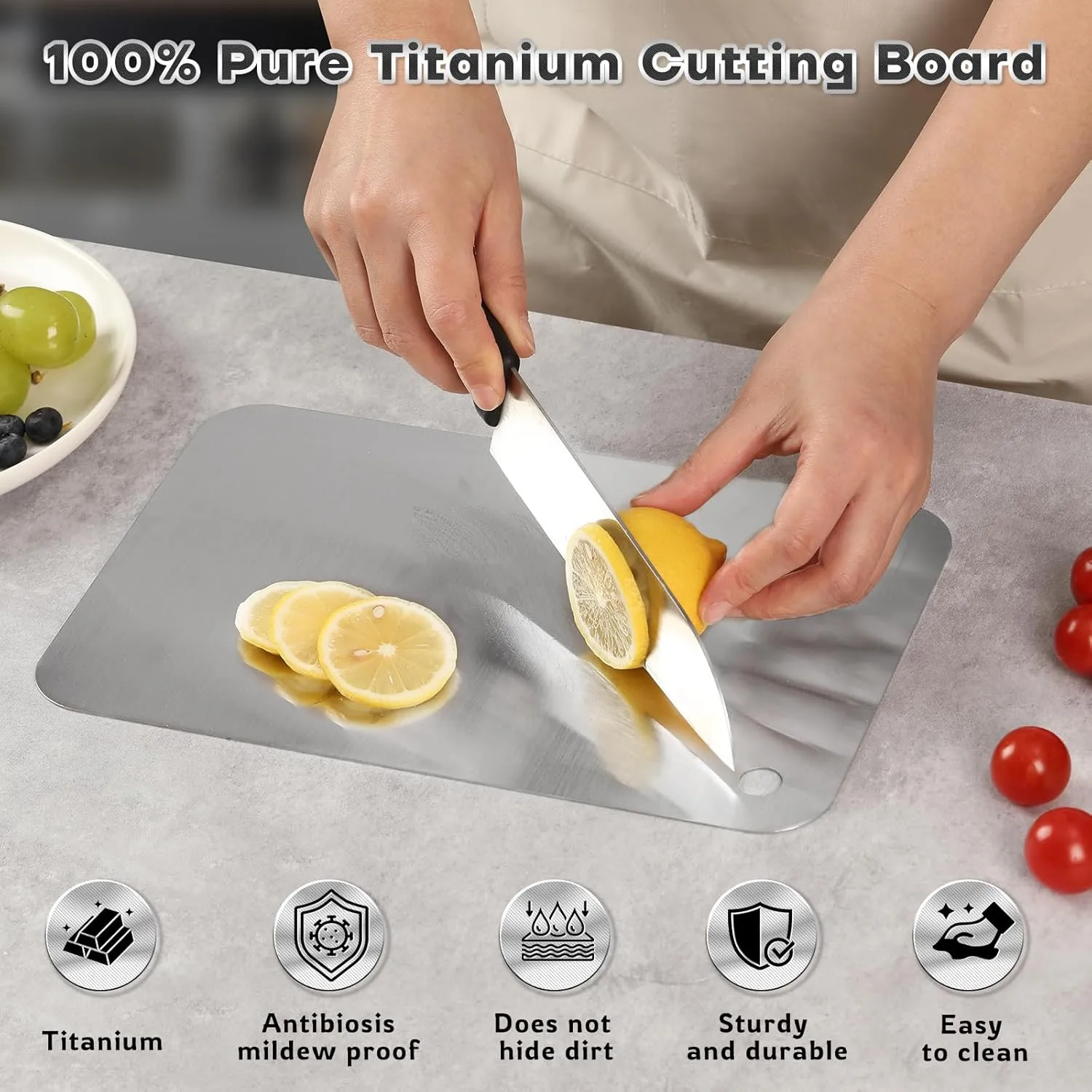 Titanium Cutting Boards for Kitchen-2025 New Upgrade 100% Pure Titanium Cutting Boards Double Sided Non Toxic Titanware Cutting Board,Hygiene Durable Dishwasher Safe Chopping Board(2PC-S L)