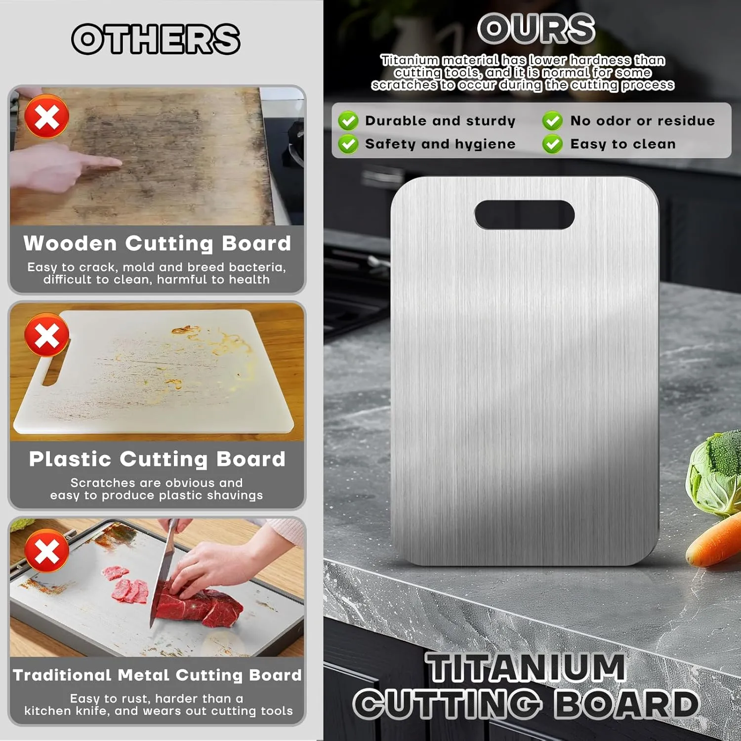 Titanium Cutting Boards for Kitchen-2025 New Upgrade 100% Pure Titanium Cutting Boards Double Sided Non Toxic Titanware Cutting Board,Hygiene Durable Dishwasher Safe Chopping Board(2PC-S L)