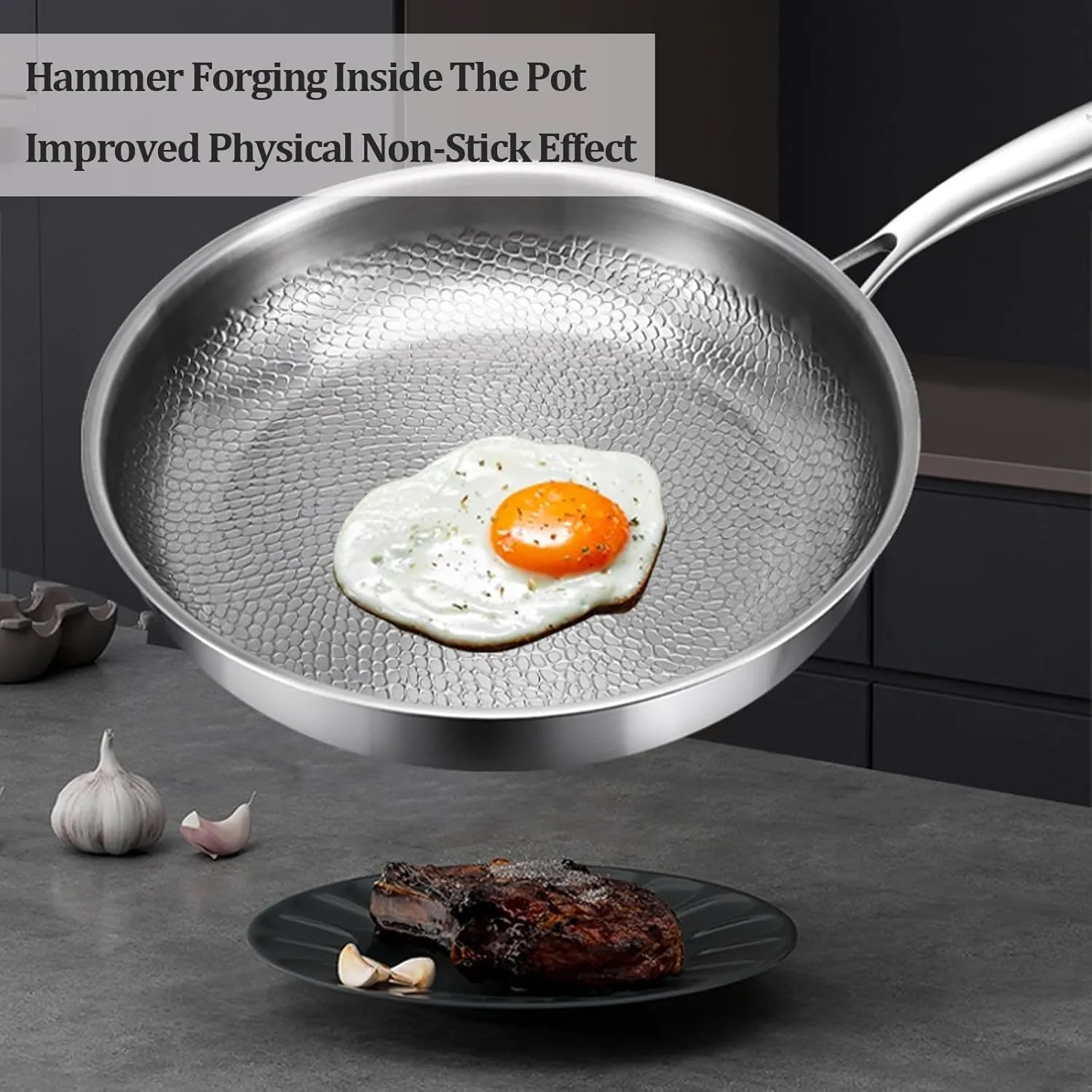 Titanium Hammered Pan Pro - Frying Pans with Lid - Nonstick Scratch-Resistant Titanium Nutri Pan Set, Ultra-DurableCookware for Induction Stove Includes Spatula (26cm /10.23inch)