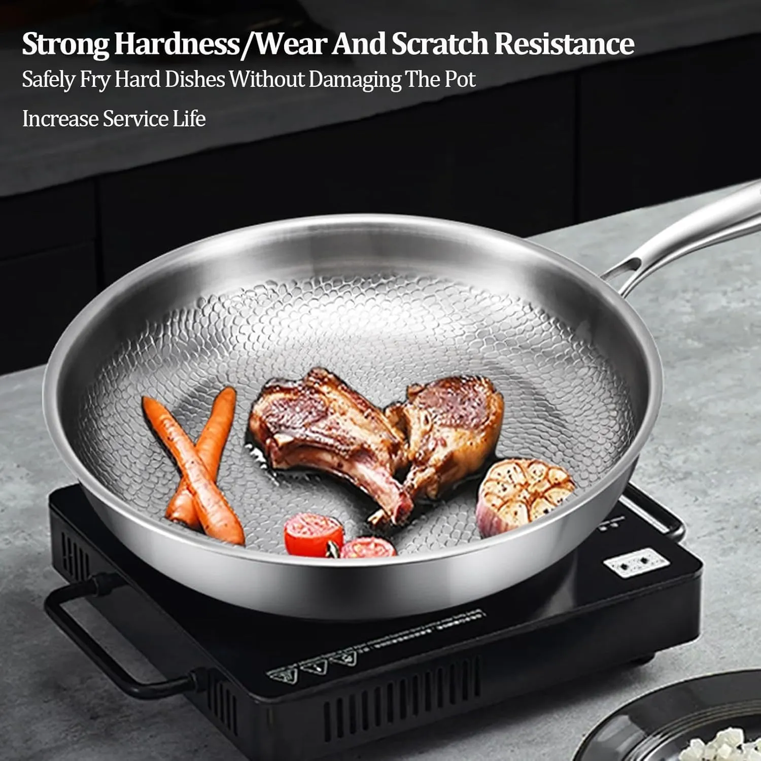 Titanium Hammered Pan Pro - Frying Pans with Lid - Nonstick Scratch-Resistant Titanium Nutri Pan Set, Ultra-DurableCookware for Induction Stove Includes Spatula (26cm /10.23inch)
