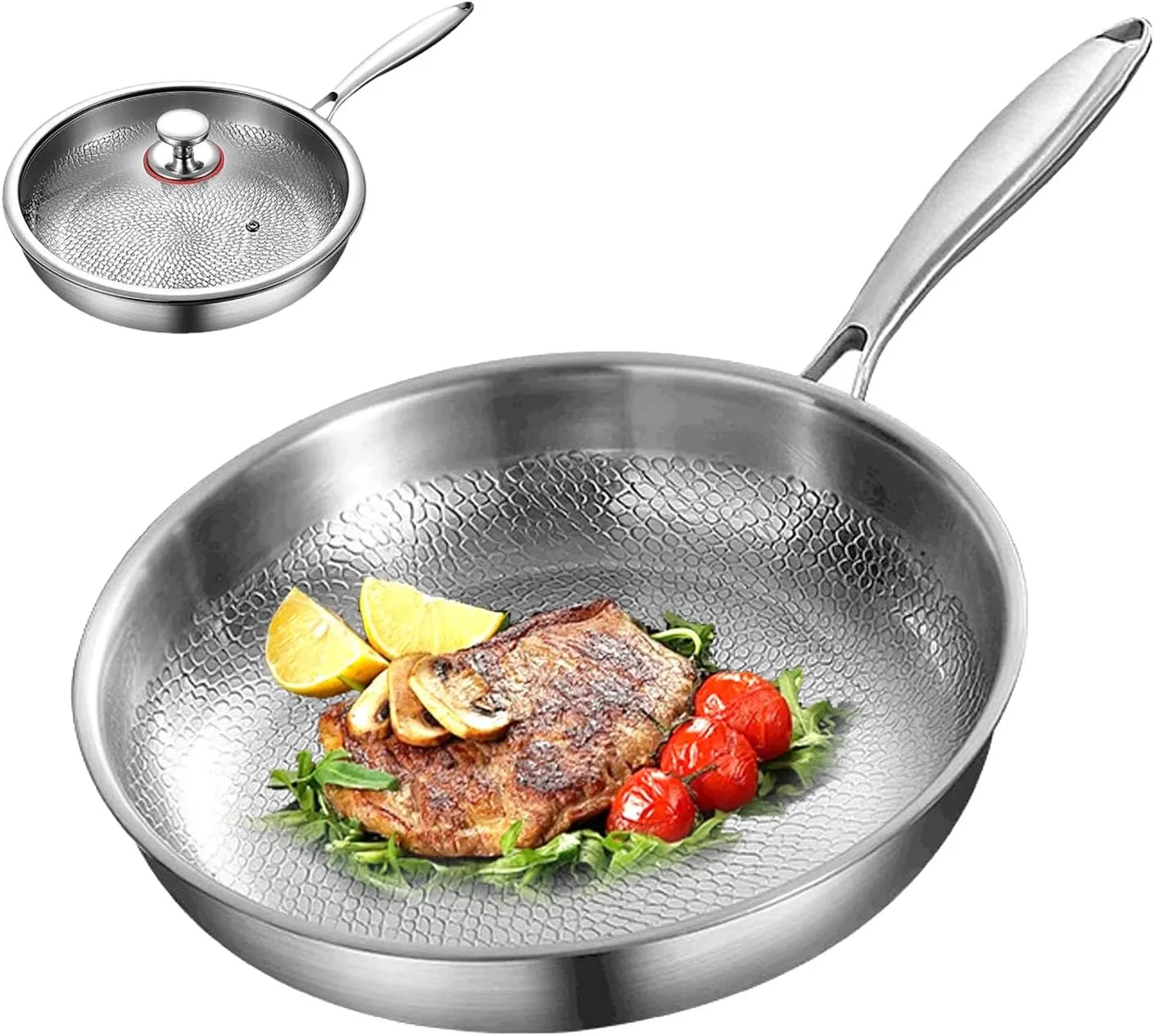 Titanium Hammered Pan Pro, Taima Titanium Nutri Pan with Lid, Multifunctional Pots and Pans Set Non Stick TitaniumFrying Pans for Cooking (30cm/11.8in)