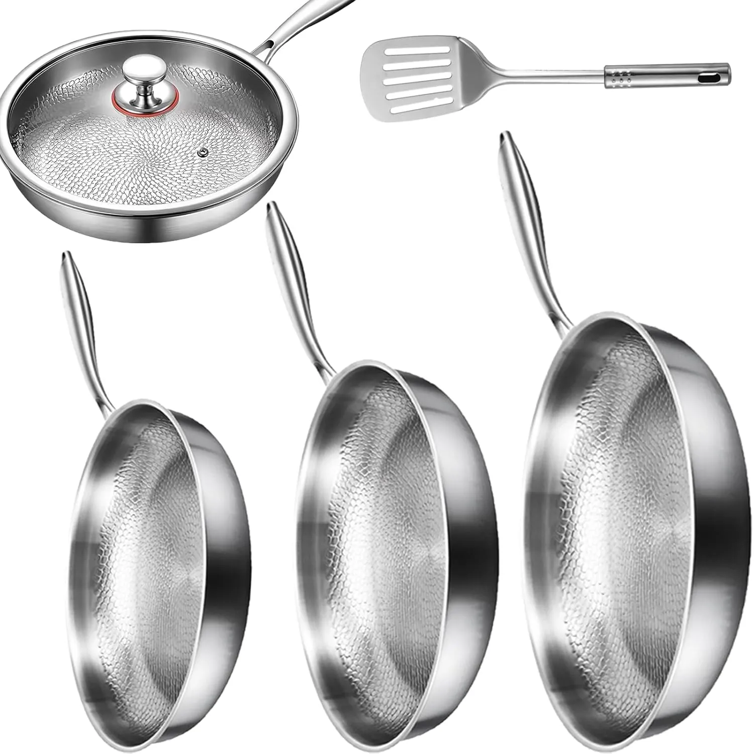 Titanium Hammered Pan Pro with Lid, 2025 New Ultra-Durable Pure Titaniums Non-Stick Frying Pan Upgraded Pot for Cooking, Pure Titanium Frying Skillets Set Even Heating (11.02in, with lid)
