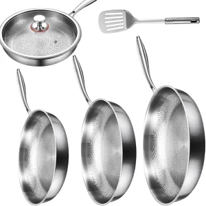 Titanium Hammered Pan Pro with Lid, 2025 New Ultra-Durable Pure Titaniums Non-Stick Frying Pan Upgraded Pot for Cooking, Pure Titanium Frying Skillets Set Even Heating (11.02in, with lid)