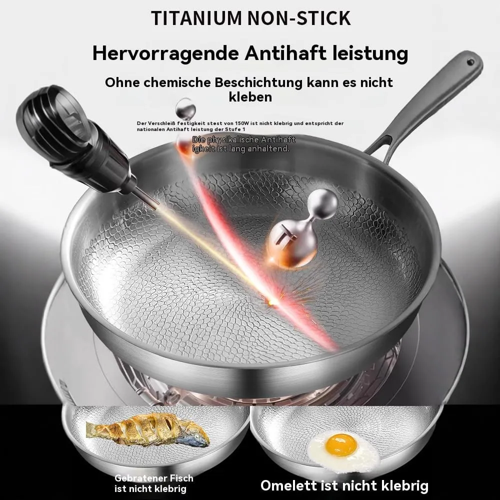 Titanium Hammered Pan Pro with Lid, 2025 New Ultra-Durable Pure Titaniums Non-Stick Frying Pan Upgraded Pot for Cooking, Pure Titanium Frying Skillets Set Even Heating (11.02in, with lid)