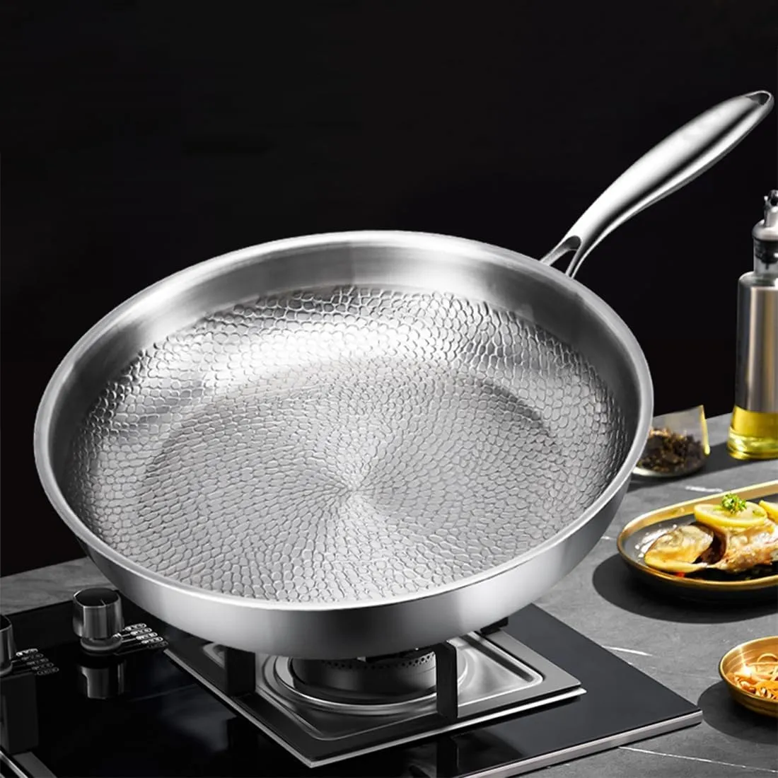 Titanium Hammered Pan Pro with Lid, 2025 New Ultra-Durable Pure Titaniums Non-Stick Frying Pan Upgraded Pot for Cooking, Pure Titanium Frying Skillets Set Even Heating (11.02in, with lid)