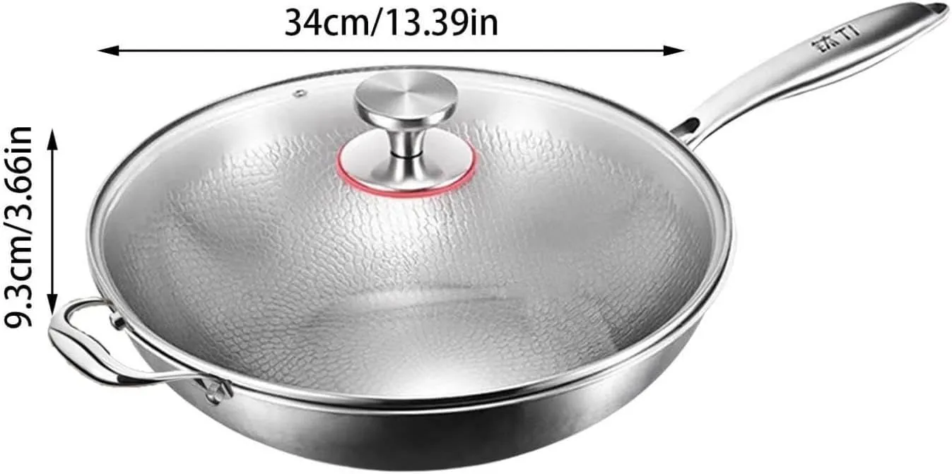 Titanium Hammered Pan Pro with Lid - 2025 New Ultra-Durable Scratch-Resistant Non Stick, 100% Pure Titanium Family-Sized Healthy Cooking Pan, Even Heating for Cooking (13.39in)