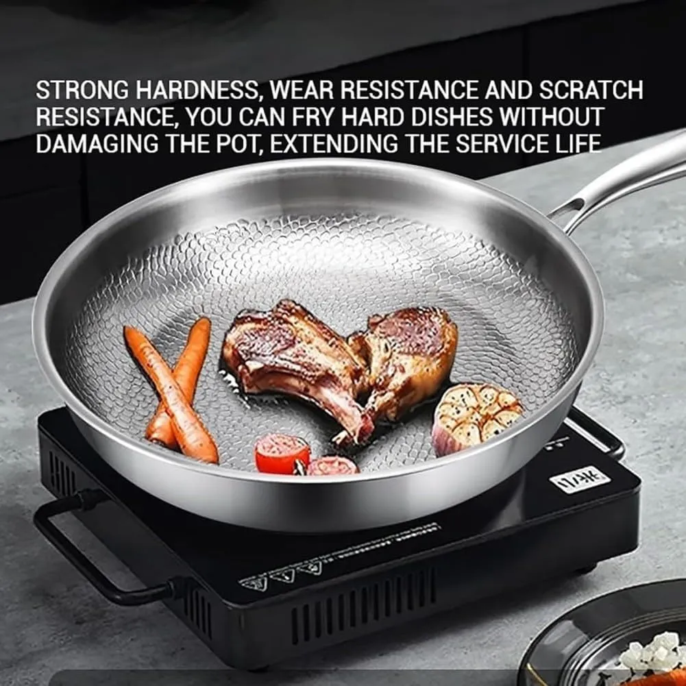 Titanium Hammered Pan Pro With Lid, Siraat Pure Titanium Pan Hammered Pattern, 10/11/11.8inch Non Stick Frying Pans For Cooking, Scratch Resistant (11in-with Lid)