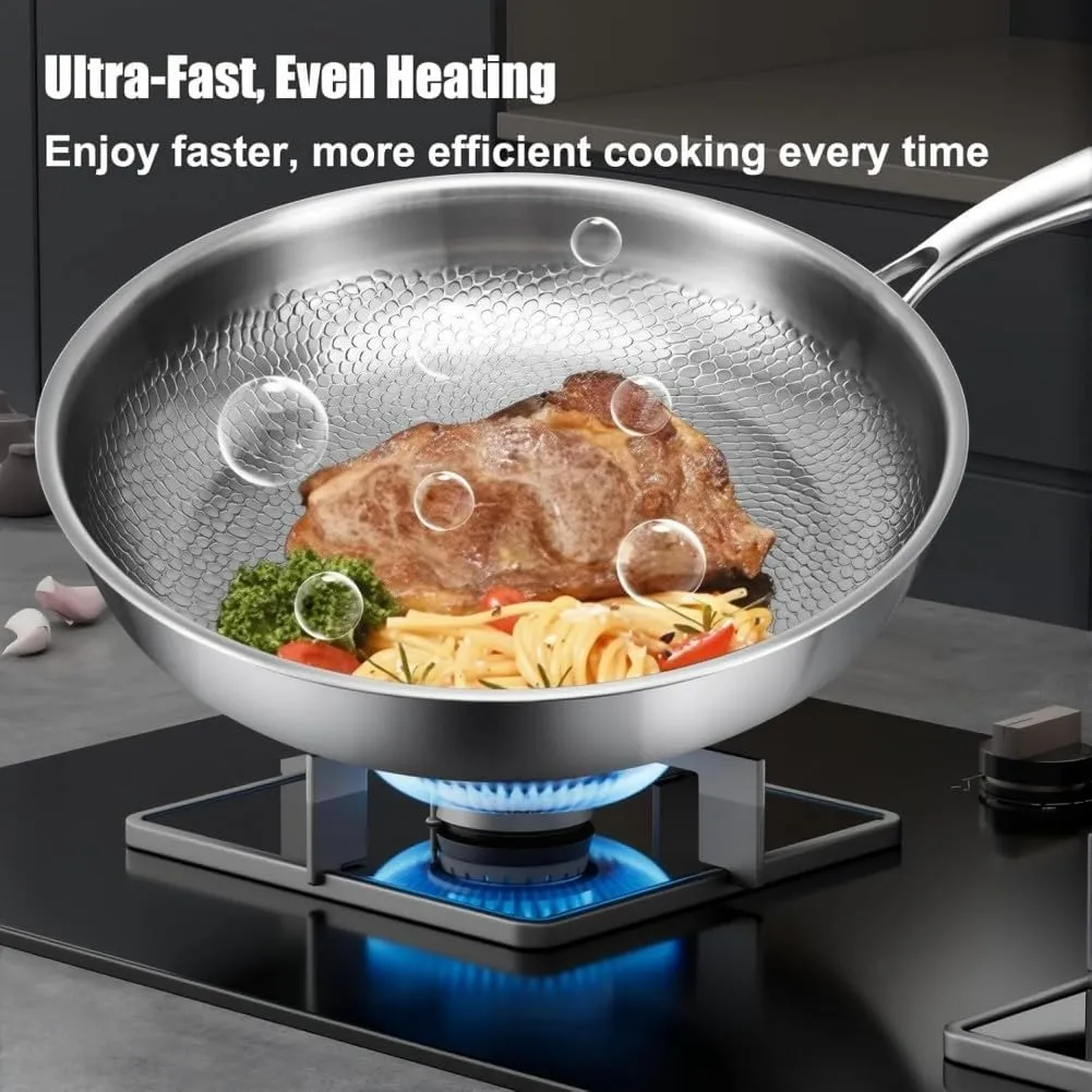 Titanium Hammered Pan Pro With Lid, Siraat Pure Titanium Pan Hammered Pattern, 10/11/11.8inch Non Stick Frying Pans For Cooking, Scratch Resistant (11in-with Lid)