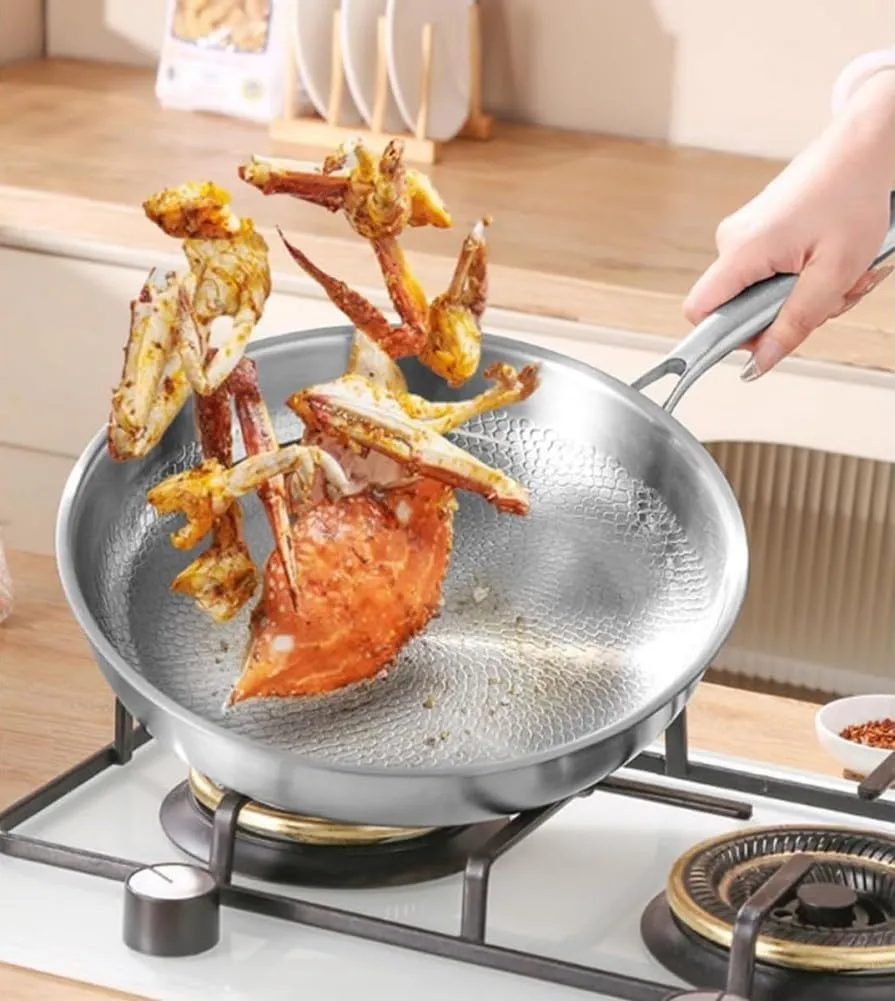 Titanium Hammered Pan Pro With Lid, Siraat Pure Titanium Pan Hammered Pattern, 10/11/11.8inch Non Stick Frying Pans For Cooking, Scratch Resistant (11in-with Lid)