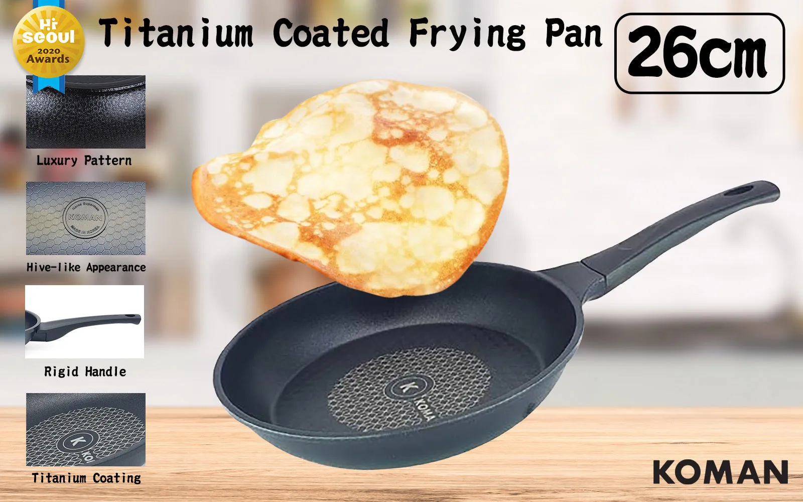 Titanium Machine-learning Coating Frying KOMAN 26cm Non-Stick Pan Top value