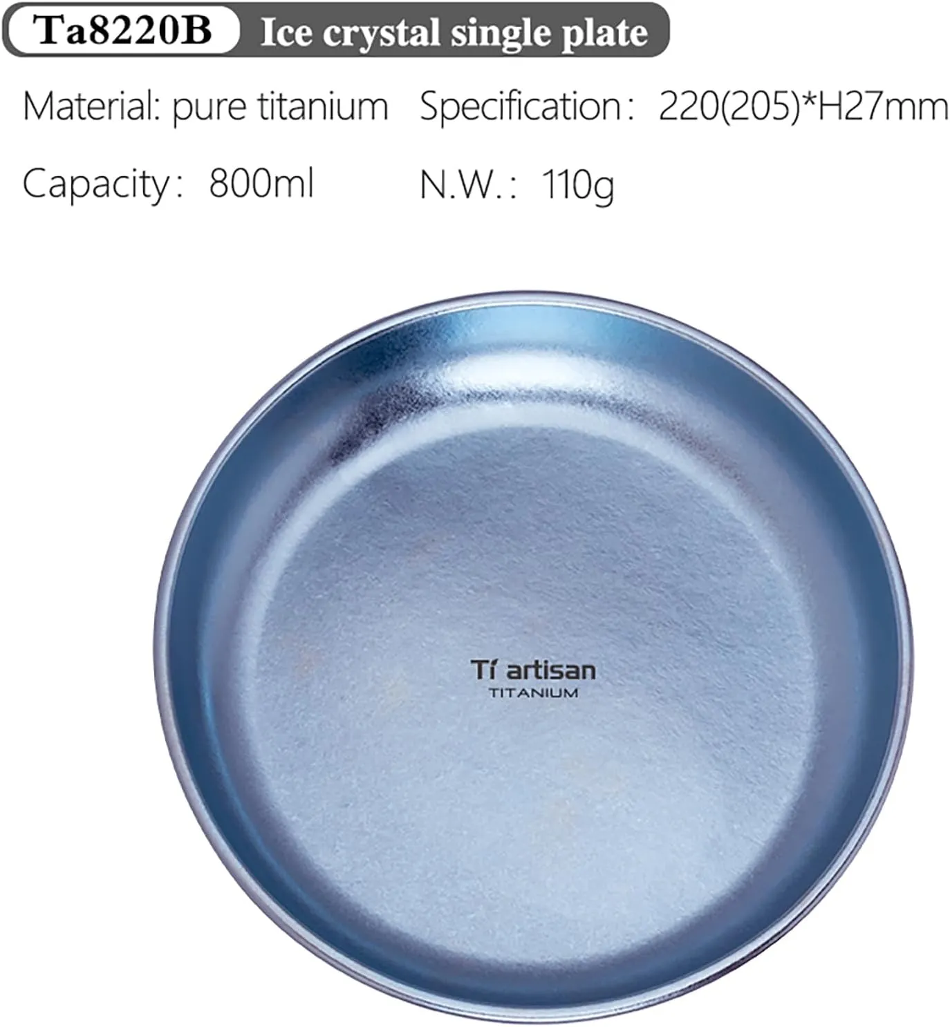 Titanium Plate Camping Picnic Tableware 27fl oz Cooking Utensils Extremely Light Dishes Bowl 110g (TA8220B)