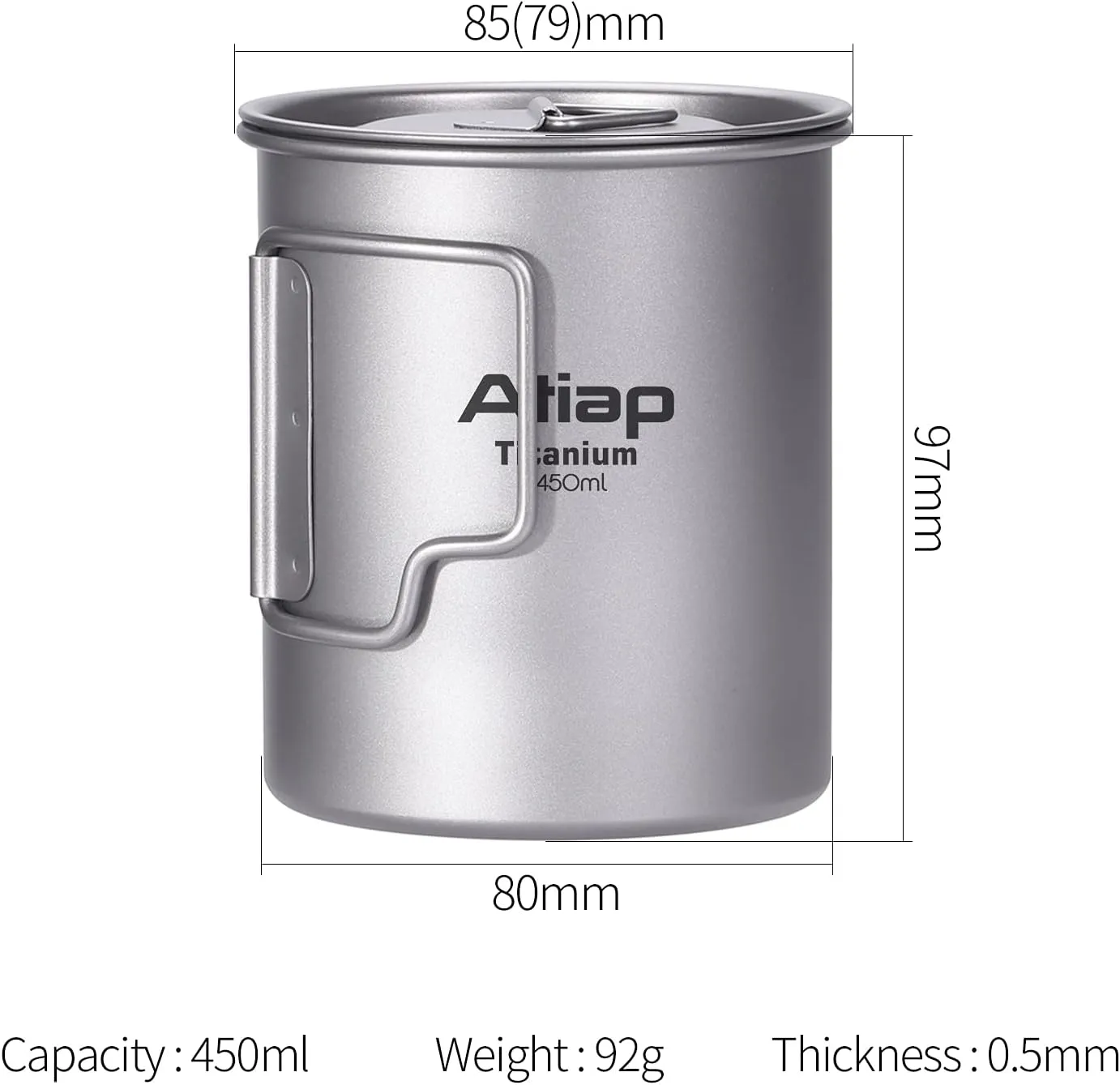 Titanium Pot 750ml Backpacking Pot Camping Coffee Pot Camp Mug Camping Pot with Lid Foldable Handle Portable Lightweight