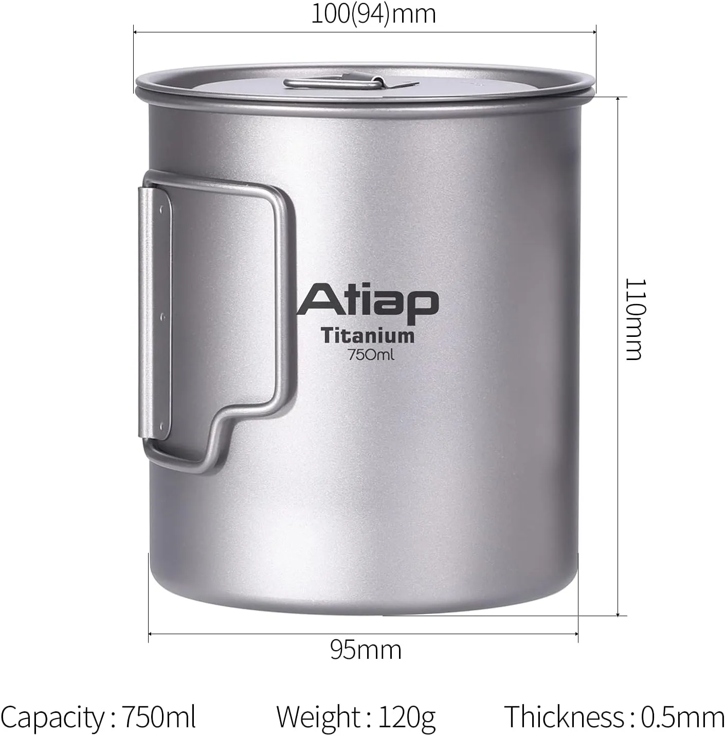 Titanium Pot 750ml Backpacking Pot Camping Coffee Pot Camp Mug Camping Pot with Lid Foldable Handle Portable Lightweight