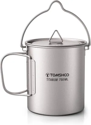 Titanium Pot, 750ml, Silver, Uncoated, 4.5oz, Camping Pot with Lid and Storage Sack