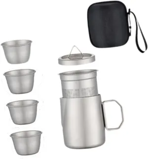 Titanium Tea Set Kung Fu Tea Pot Portable Traditional Gift with Tea Cups Travel Teapot for Outdoor Camping Picnic Home Travel