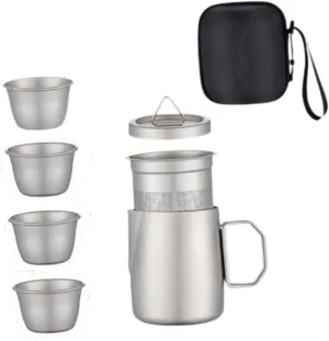 Titanium Tea Set Kung Fu Tea Pot with Carry Bag Gift Lightweight with Tea Cups Travel Teapot for Backpacking Indoor Office