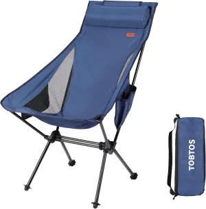 TOBTOS High Back Camping Chair, Lightweight Folding Chair with Head Support, Compact Chair with Carry Bag for Outdoor Camp, Hiking, Backpacking (Blue)