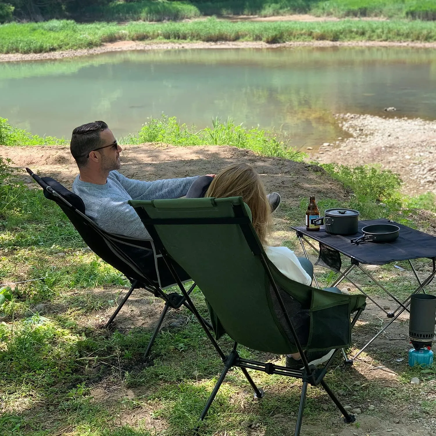 TOBTOS High Back Camping Chair, Lightweight Folding Chair with Head Support, Compact Chair with Carry Bag for Outdoor Camp, Hiking, Backpacking (Blue)