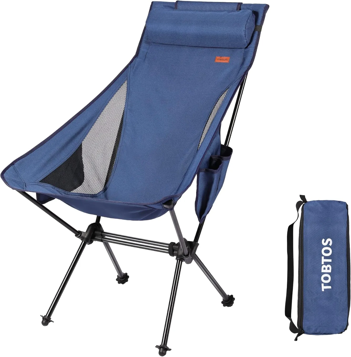 TOBTOS High Back Camping Chair, Lightweight Folding Chair with Head Support, Compact Chair with Carry Bag for Outdoor Camp, Hiking, Backpacking (Blue)