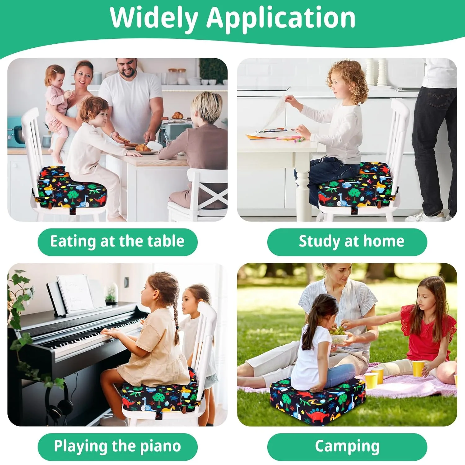 Toddler Booster Seat for Kitchen Chair, Non-Slip Kids Dining Table Booster Seat with Adjustable Safer Straps, Portable Baby Eating Travel Camping Increasing Cushion