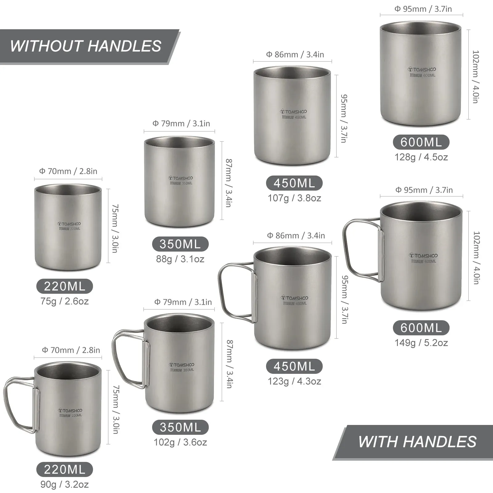 TOMSHOO Double-Wall Titanium Cup – Insulated Water & Coffee Mug for Camping & Home
