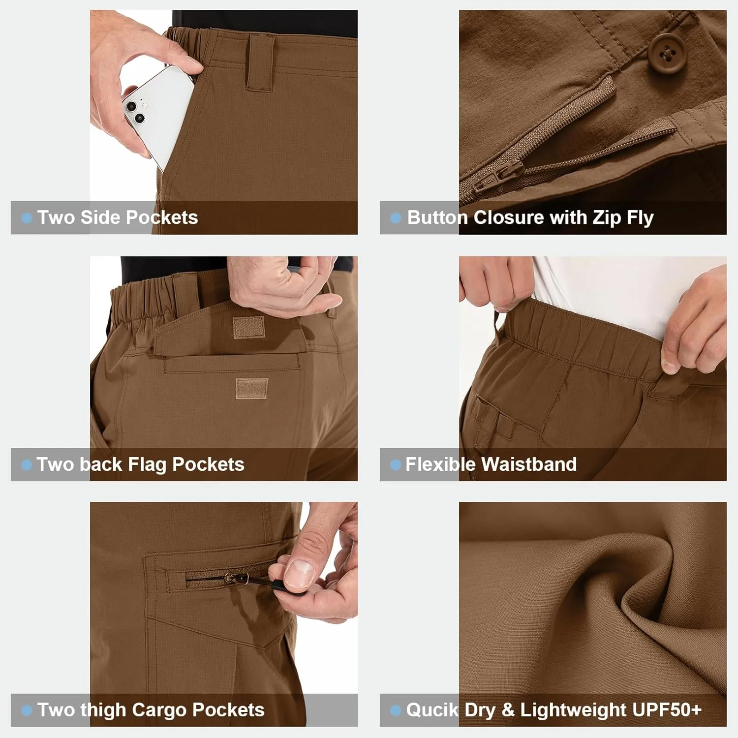 Toomett Mens Hiking Cargo Shorts Quick Dry Lightweight Travel Fishing Camping Golf Shorts with Multi Pockets