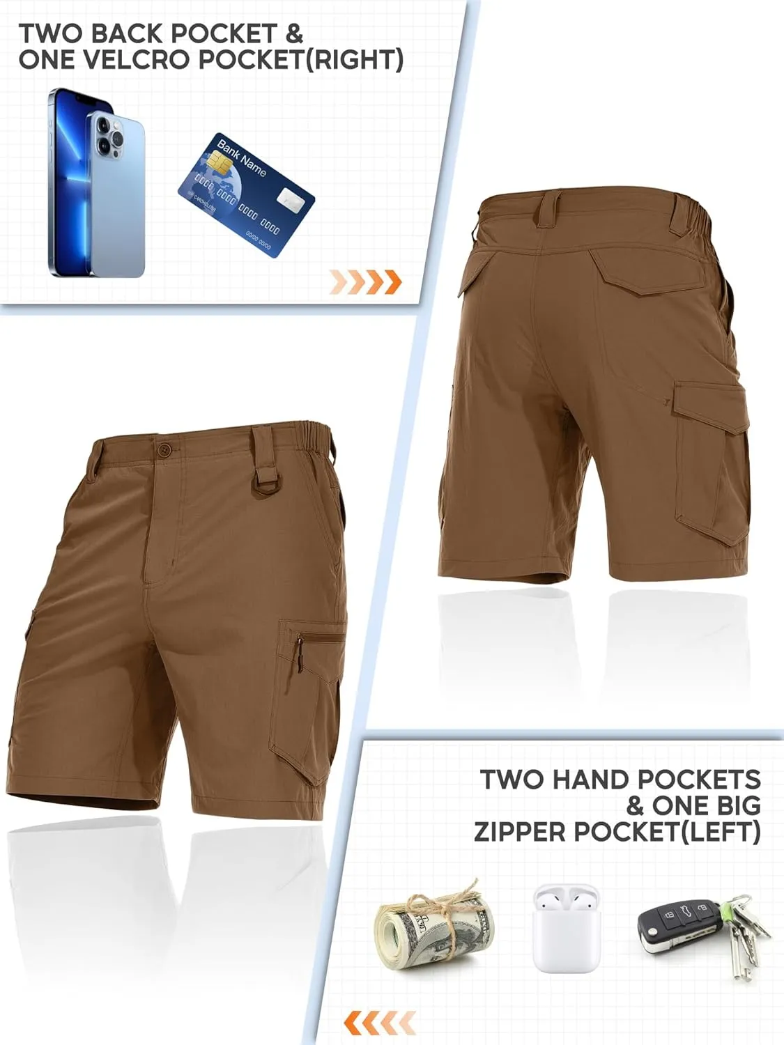 Toomett Mens Hiking Cargo Shorts Quick Dry Lightweight Travel Fishing Camping Golf Shorts with Multi Pockets