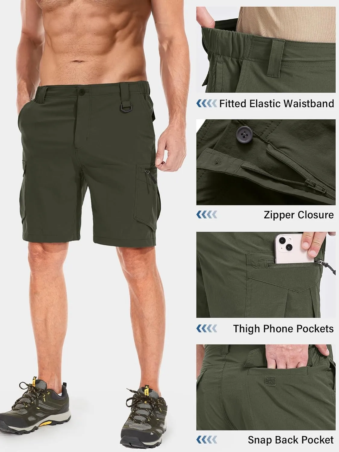 Toomett Mens Hiking Cargo Shorts Quick Dry Lightweight Travel Fishing Camping Golf Shorts with Multi Pockets
