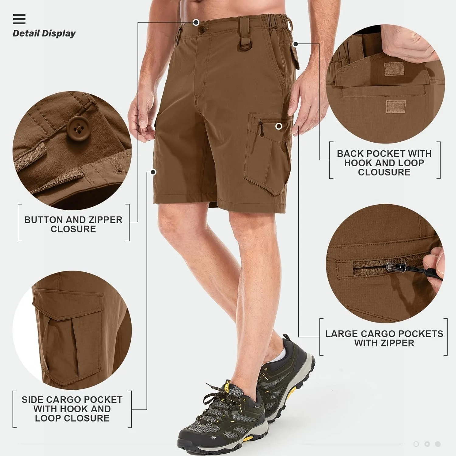 Toomett Mens Hiking Cargo Shorts Quick Dry Lightweight Travel Fishing Camping Golf Shorts with Multi Pockets