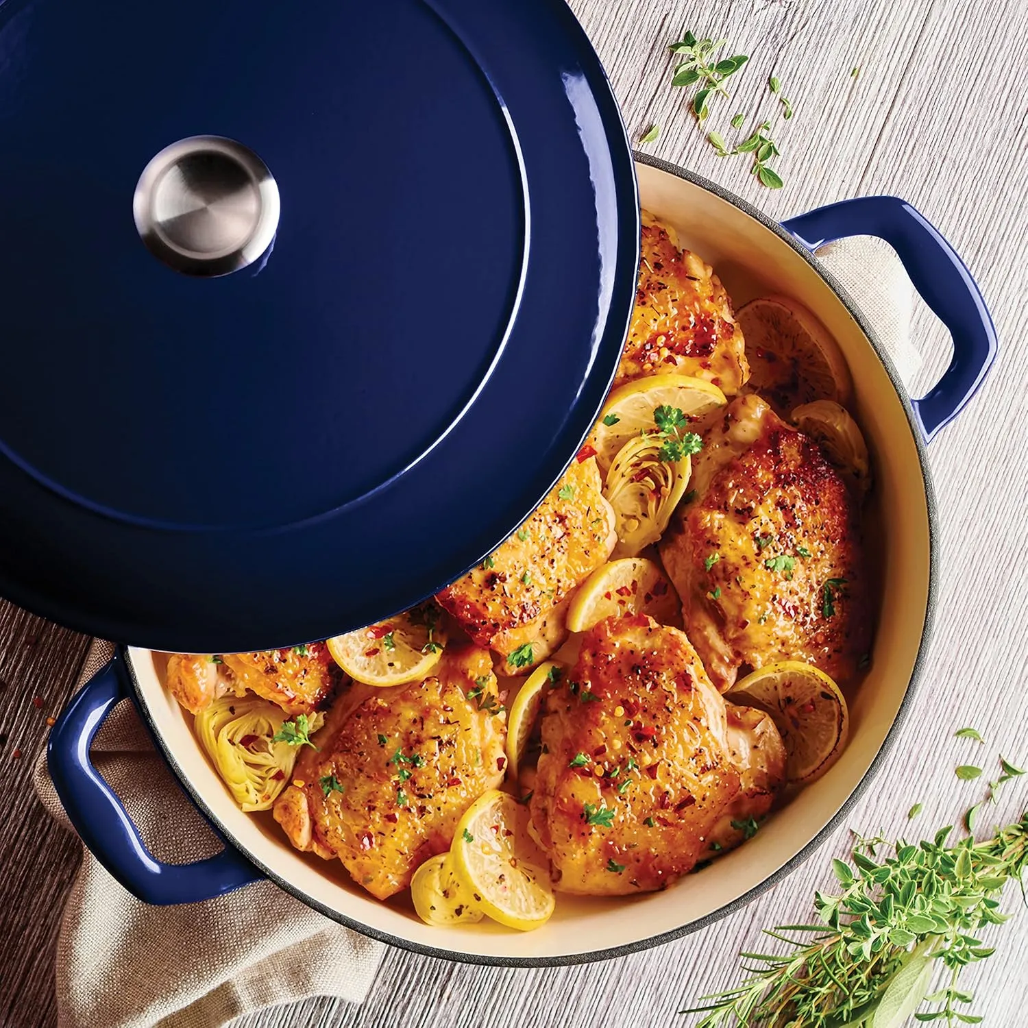 Tramontina Enameled Cast Iron Braiser Pan with Lid, 4-quart, Blue