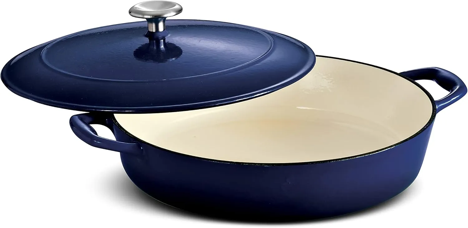 Tramontina Enameled Cast Iron Braiser Pan with Lid, 4-quart, Blue