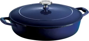 Tramontina Enameled Cast Iron Braiser Pan with Lid, 4-quart, Blue