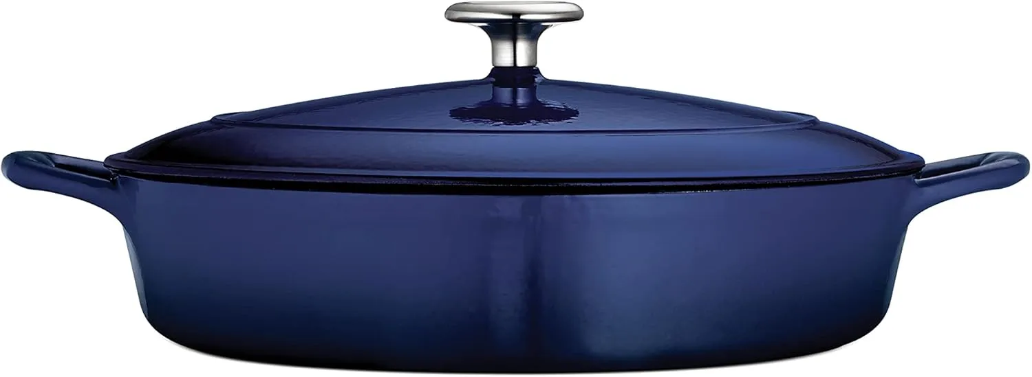 Tramontina Enameled Cast Iron Braiser Pan with Lid, 4-quart, Blue
