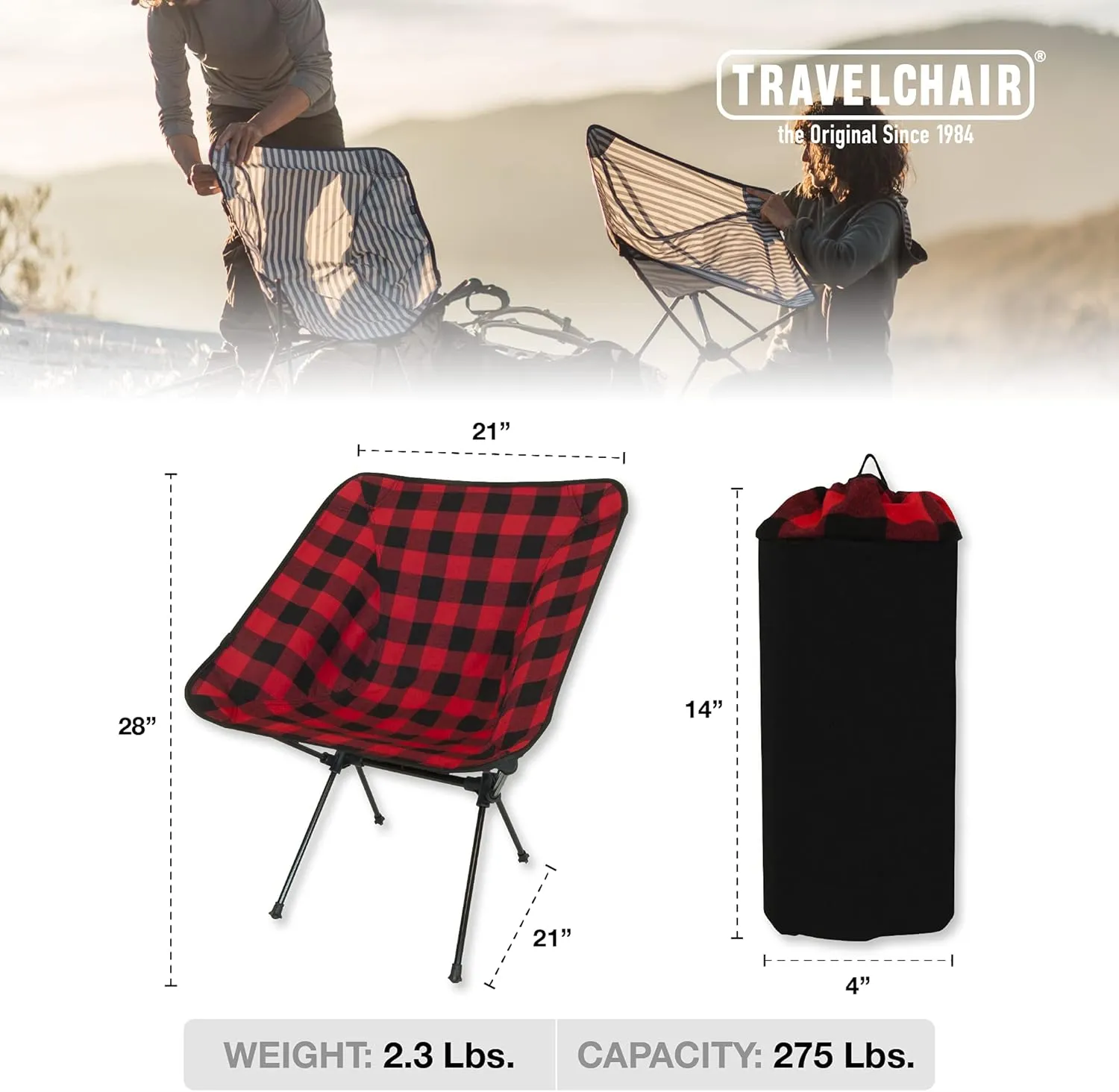 TravelChair C-Series Joey Chair, Buffalo Plaid, One Size (7789ABP)