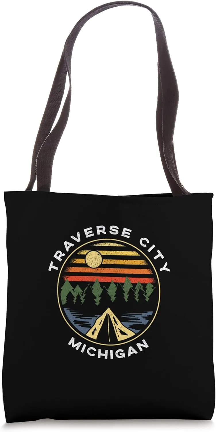 Traverse City Michigan Forest Camping Vacation Souvenir Tote Bag