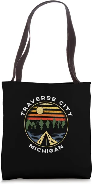Traverse City Michigan Forest Camping Vacation Souvenir Tote Bag