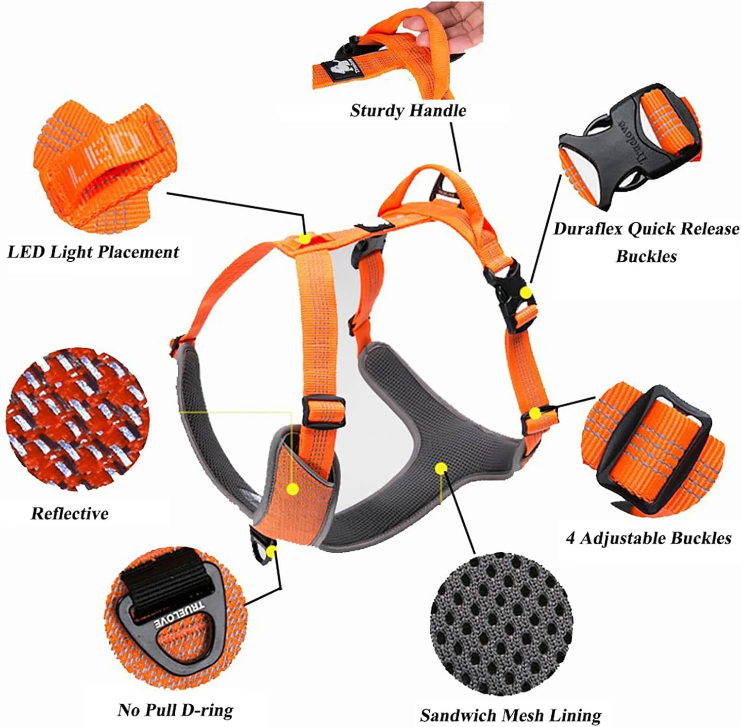 TRUE LOVE Dog Harness Outdoor Adventure II Reflective Vest with 2 Leash Attachments Matching Leash and Collar Available TLH6071