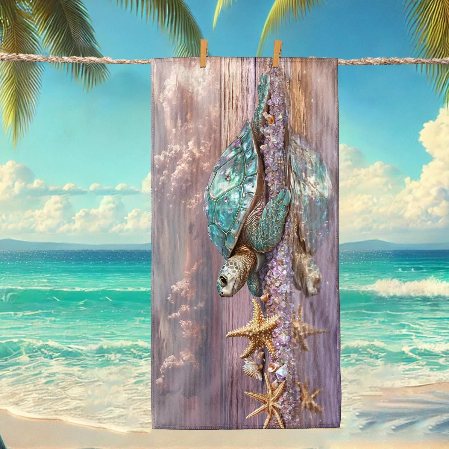 Turquoise Turtle Beach Towel Artistic Ocean Design Sand Free Lightweight Microfiber Quick Dry Bath Towel for Travel Pool Camping Picnic Essentials 62x31 Inch
