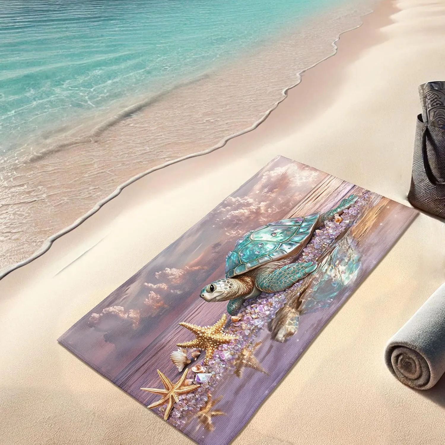 Turquoise Turtle Beach Towel Artistic Ocean Design Sand Free Lightweight Microfiber Quick Dry Bath Towel for Travel Pool Camping Picnic Essentials 62x31 Inch