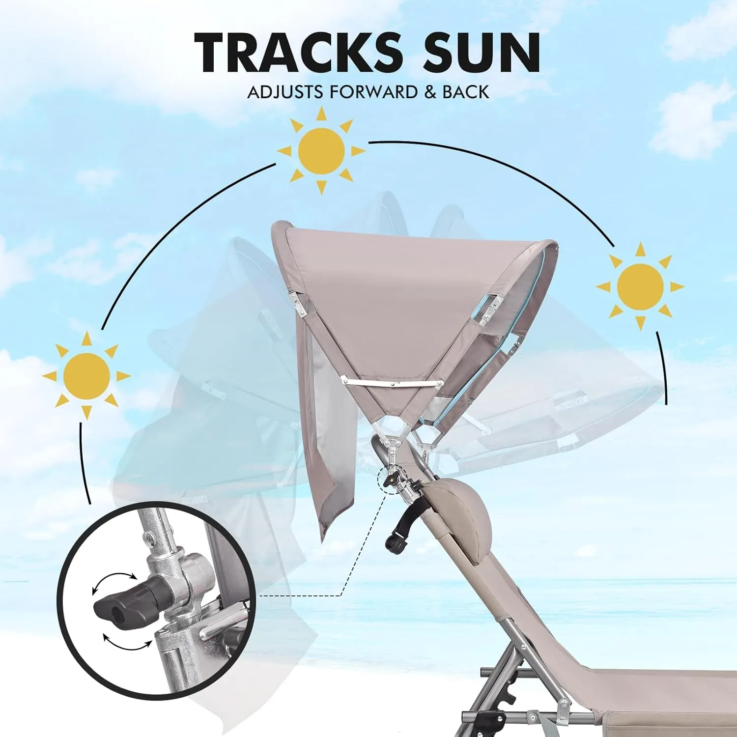 Universal Chair Umbrella Canopy, UPF 50  Sun Shade with Adjustable Clamp Clip for Beach Chair, Outdoor Camping Chair, Sports Chair, Lawn Chair, Tanning Chair, Zero Gravity Chair, 2 Pack Beige