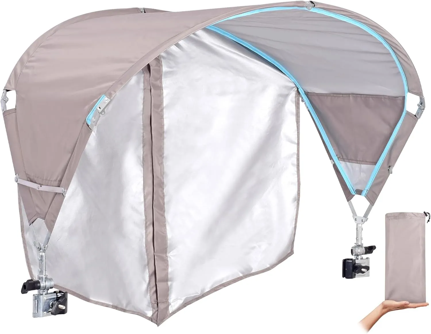 Universal Chair Umbrella Canopy, UPF 50  Sun Shade with Adjustable Clamp Clip for Beach Chair, Outdoor Camping Chair, Sports Chair, Lawn Chair, Tanning Chair, Zero Gravity Chair, 2 Pack Beige