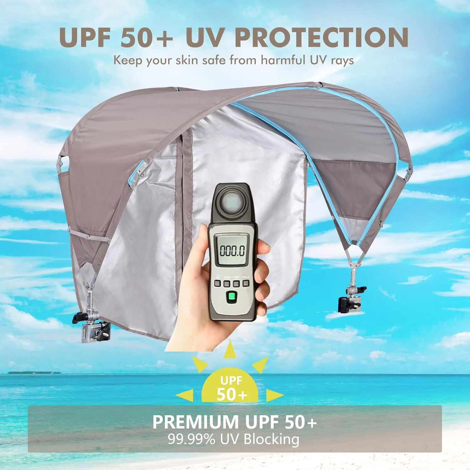 Universal Chair Umbrella Canopy, UPF 50  Sun Shade with Adjustable Clamp Clip for Beach Chair, Outdoor Camping Chair, Sports Chair, Lawn Chair, Tanning Chair, Zero Gravity Chair, 2 Pack Beige