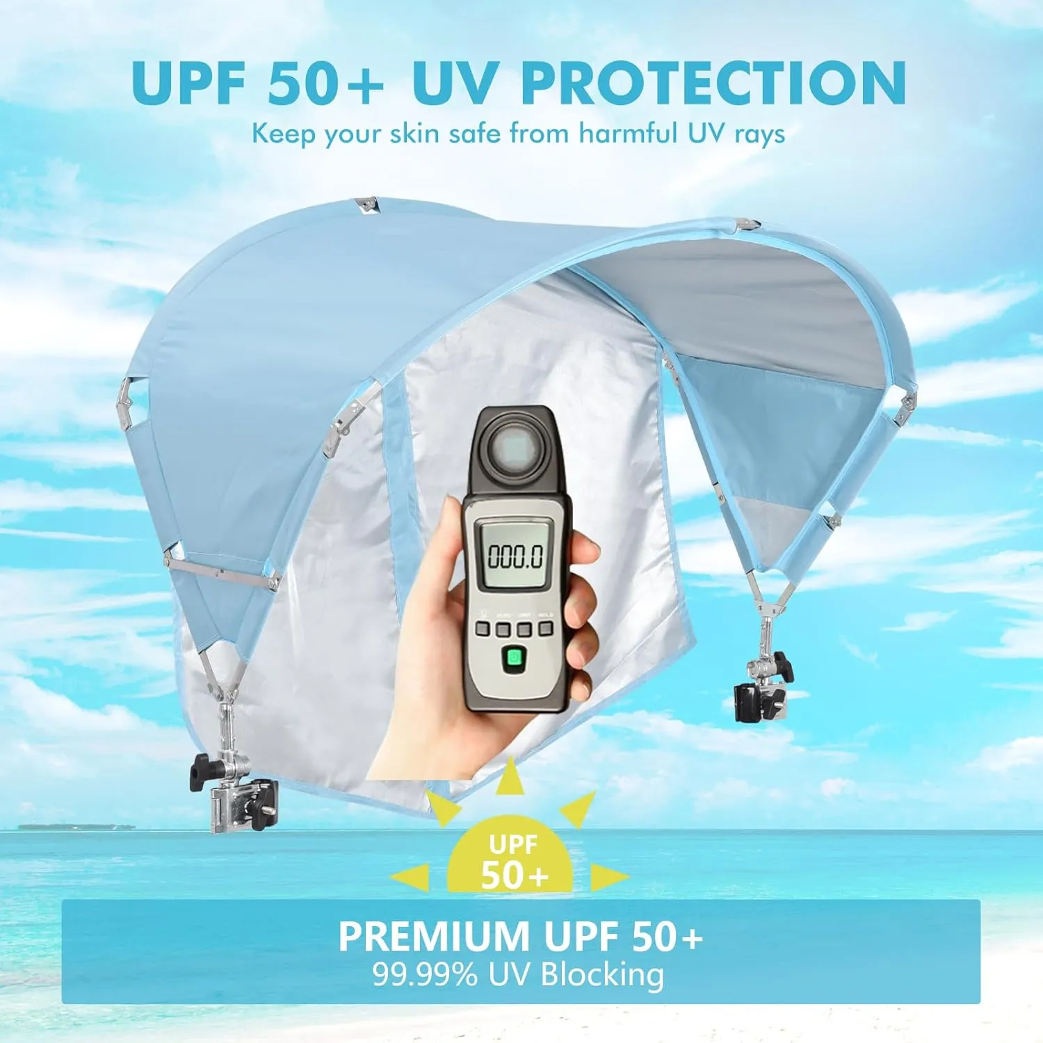 Universal Chair Umbrella Canopy, UPF 50  Sun Shade with Adjustable Clamp Clip for Beach Chair, Outdoor Camping Chair, Sports Chair, Lawn Chair, Tanning Chair, Zero Gravity Chair, Blue 2 Pack