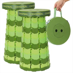 Upgraded Folding Camp Stool 2 Pack Lightweight but Sturdy Load Capacity 400lbs Mini Retractable Camping Furniture Height Adjustable for Fishing Hiking Gardening Hunting BBQ(Gradient Green)
