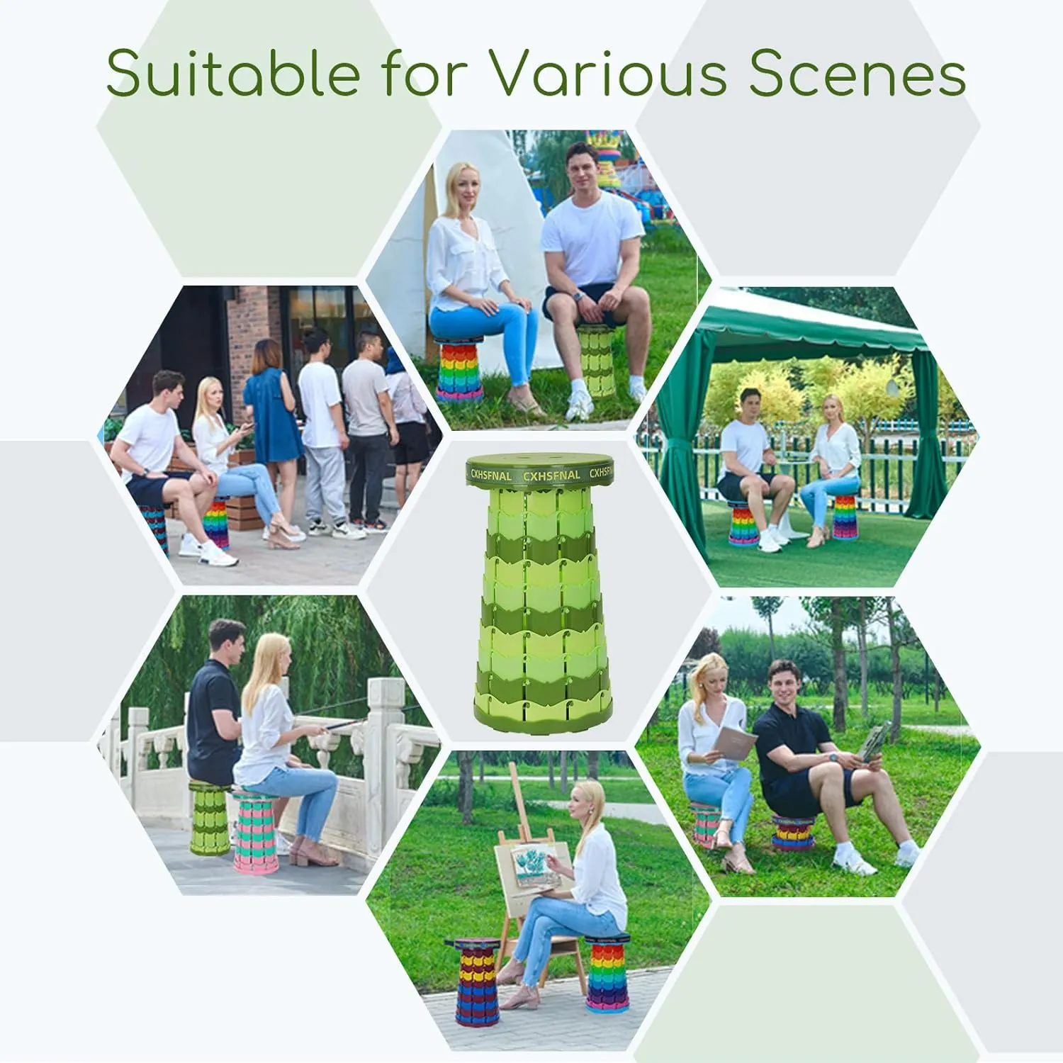 Upgraded Folding Camp Stool 2 Pack Lightweight but Sturdy Load Capacity 400lbs Mini Retractable Camping Furniture Height Adjustable for Fishing Hiking Gardening Hunting BBQ(Gradient Green)