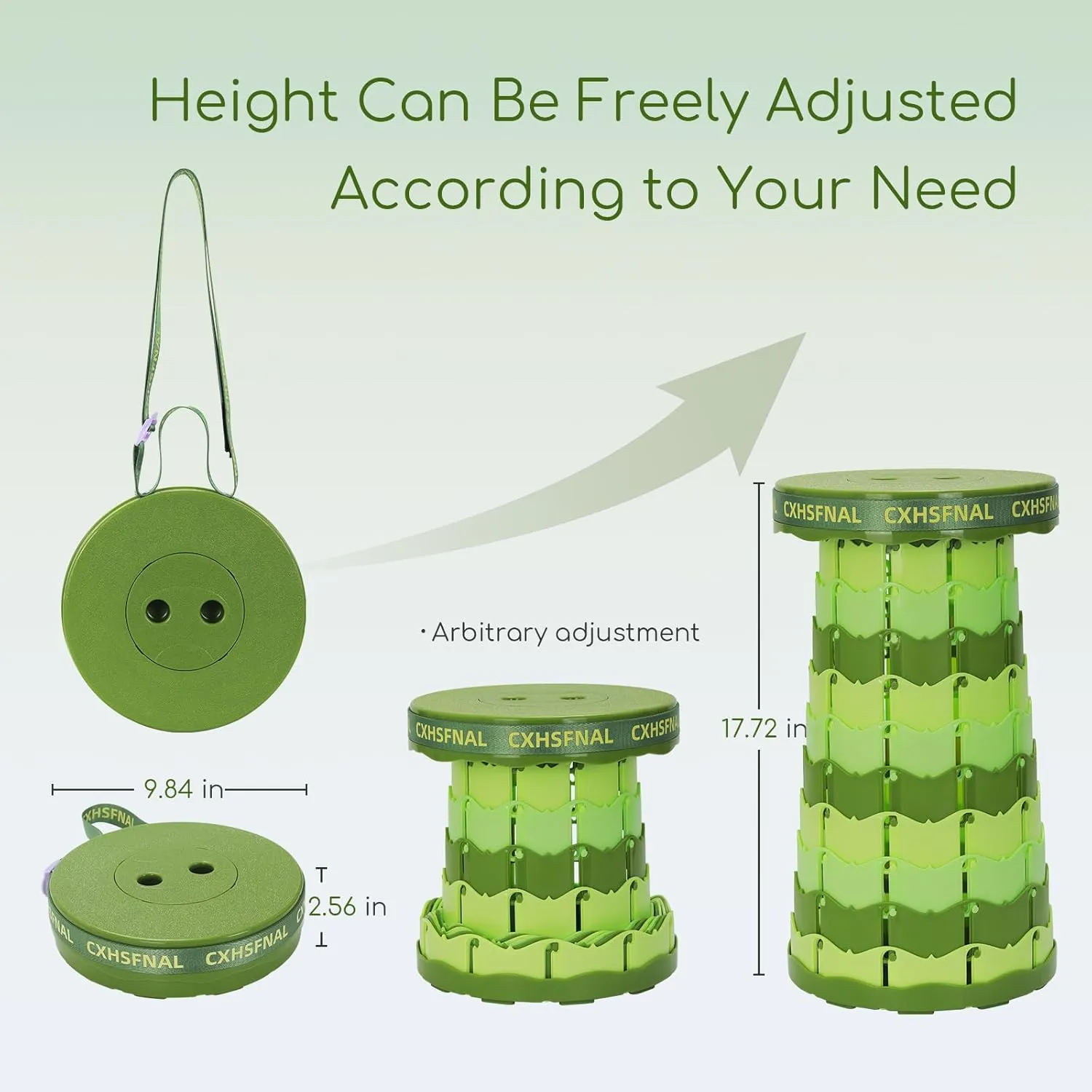 Upgraded Folding Camp Stool 2 Pack Lightweight but Sturdy Load Capacity 400lbs Mini Retractable Camping Furniture Height Adjustable for Fishing Hiking Gardening Hunting BBQ(Gradient Green)