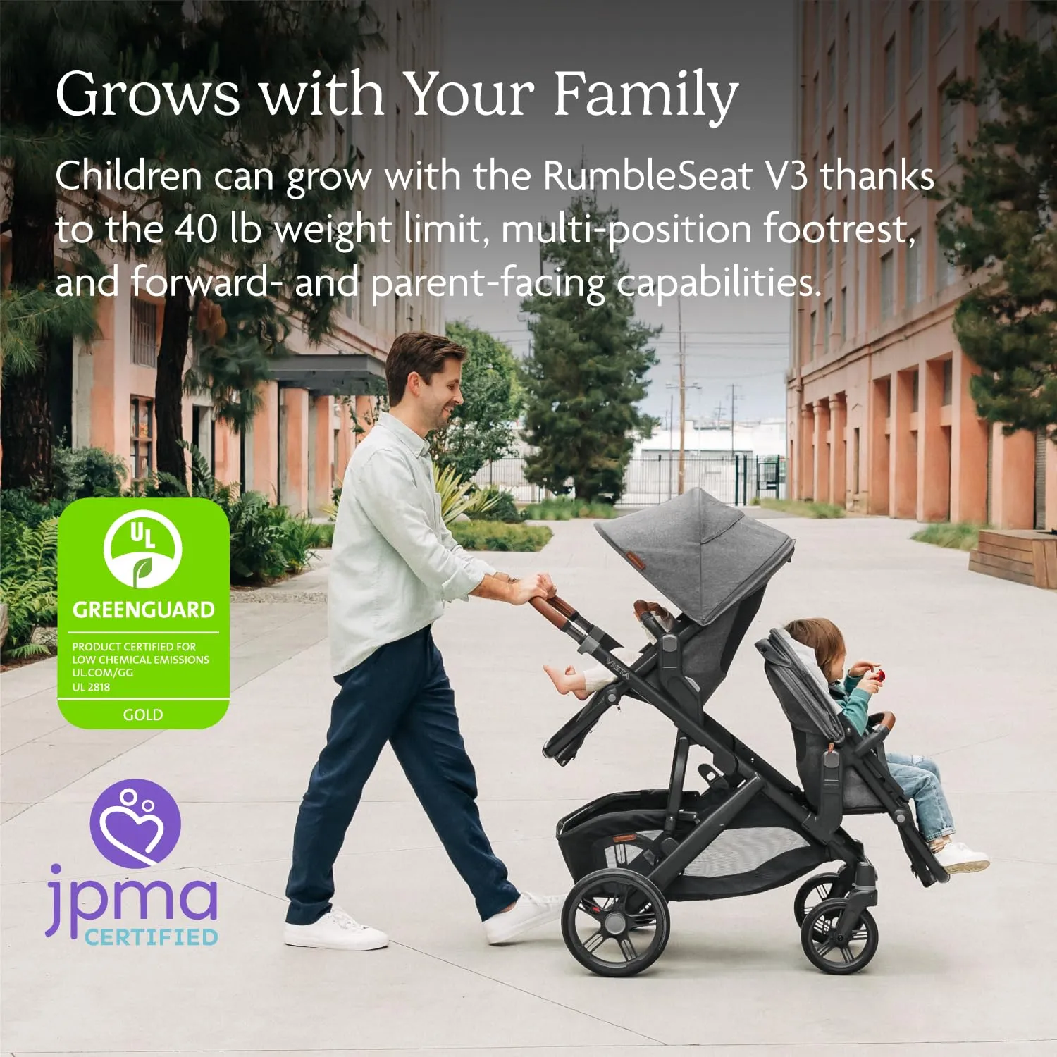 UPPAbaby RumbleSeat V3 Second Lower Seat - Compatible with Vista V2 and Vista V3 - All-Weather Seat   Magnetic Buckle – Adapters Included - Kenzi (Mystic Aqua/Carbon Frame/Saddle Leather)